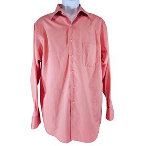 Van Heusen Men's Wrinkle Free Lux Sateen Coral Pink Button Up Dress Shirt Size L